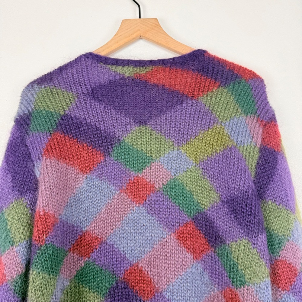 Vtg Talbots Cardigan Sweater Womens L Mohair Blend Hand Knit Argyle Grandmacore - Picture 9 of 16